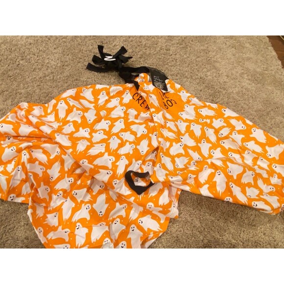 Coterie Mommy & Child Cotton Apron Set Halloween Boo/Lil Boo Ghosts Orange White - Picture 3 of 5